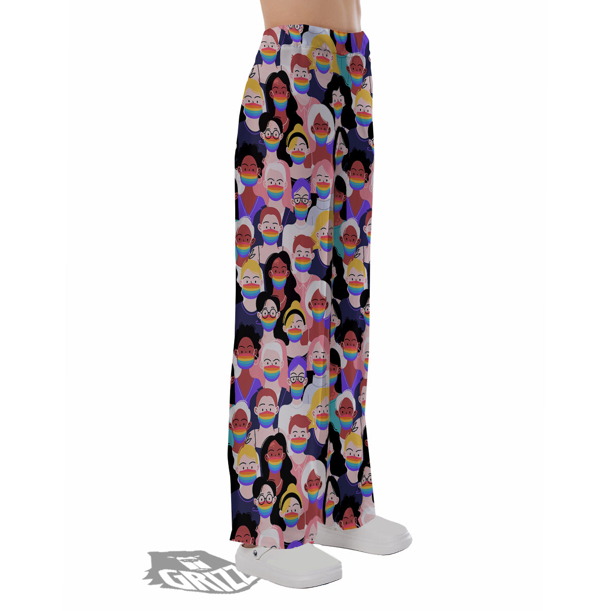 People And Rainbow Face Masks Print Pattern Pajama Pants-grizzshop