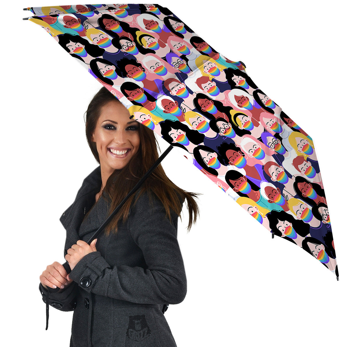People And Rainbow Face Masks Print Pattern Umbrella-grizzshop