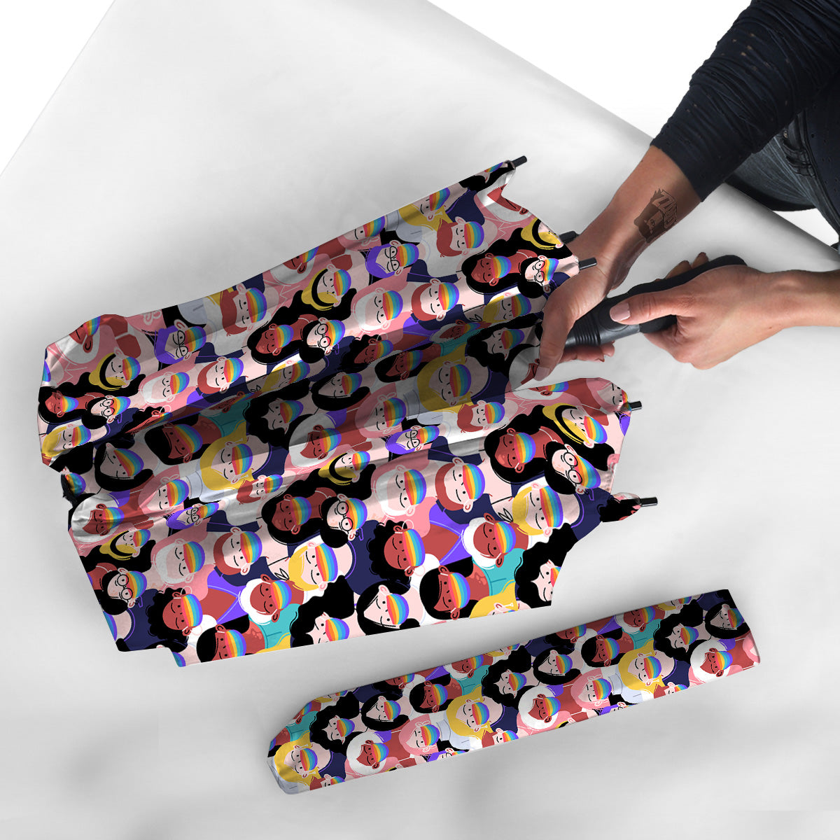 People And Rainbow Face Masks Print Pattern Umbrella-grizzshop