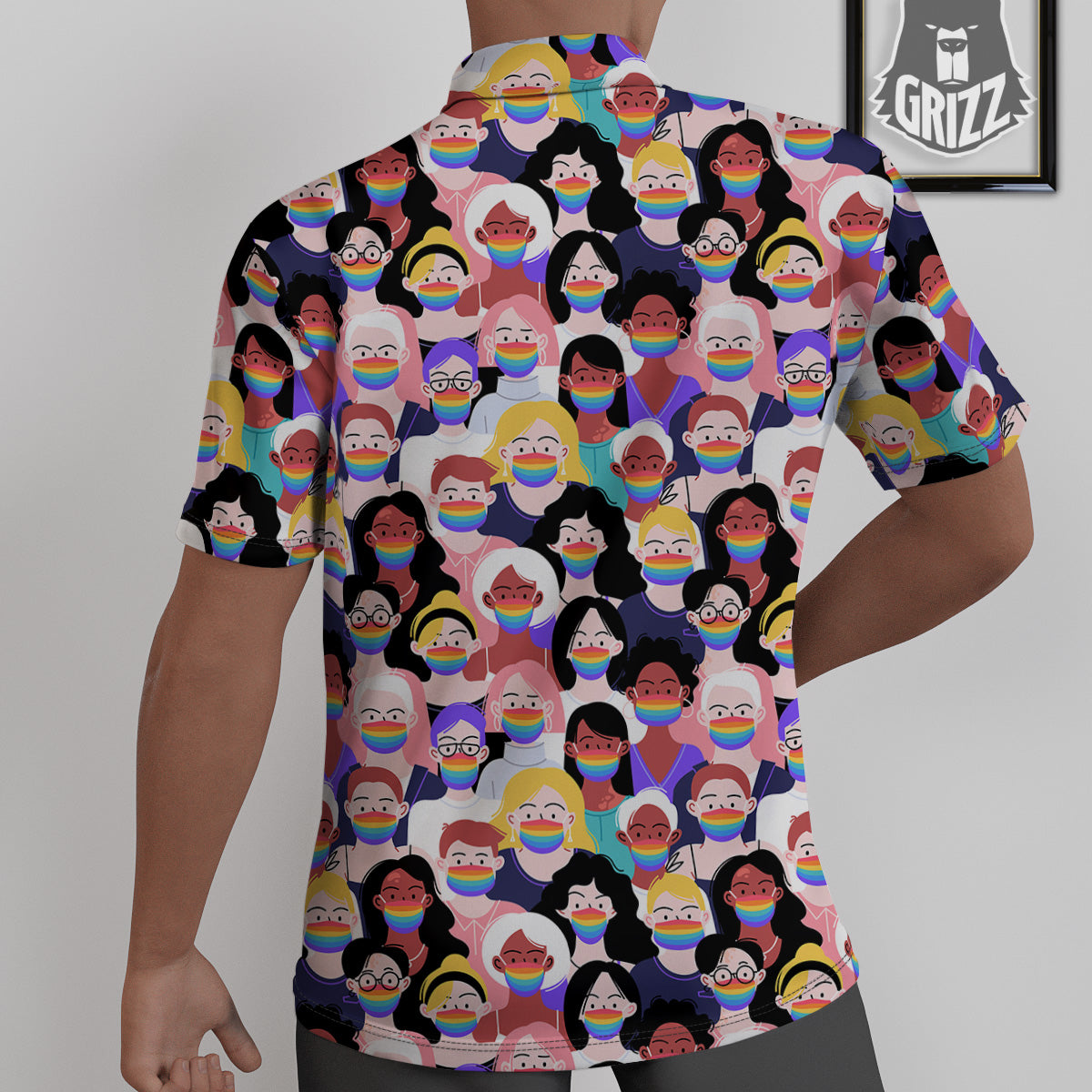 People And Rainbow Face Masks Print Pattern Untucked Shirts-grizzshop
