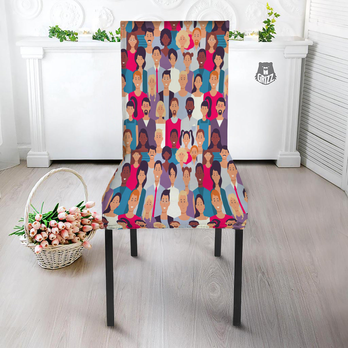 People Smile Colorful Print Pattern Dining Chair Slipcover-grizzshop