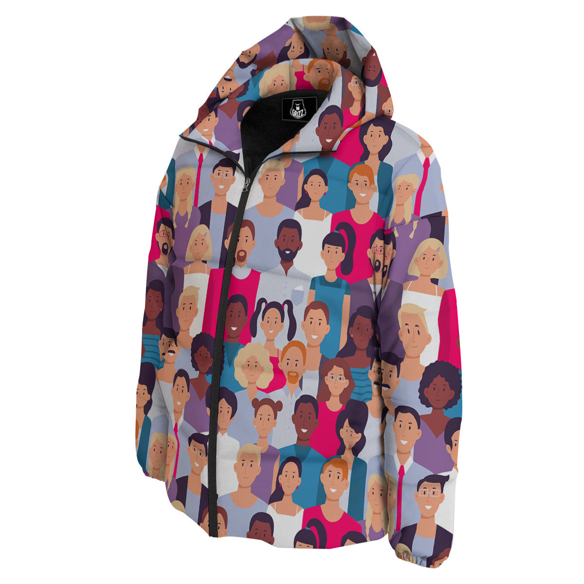 People Smile Colorful Print Pattern Down Jacket-grizzshop