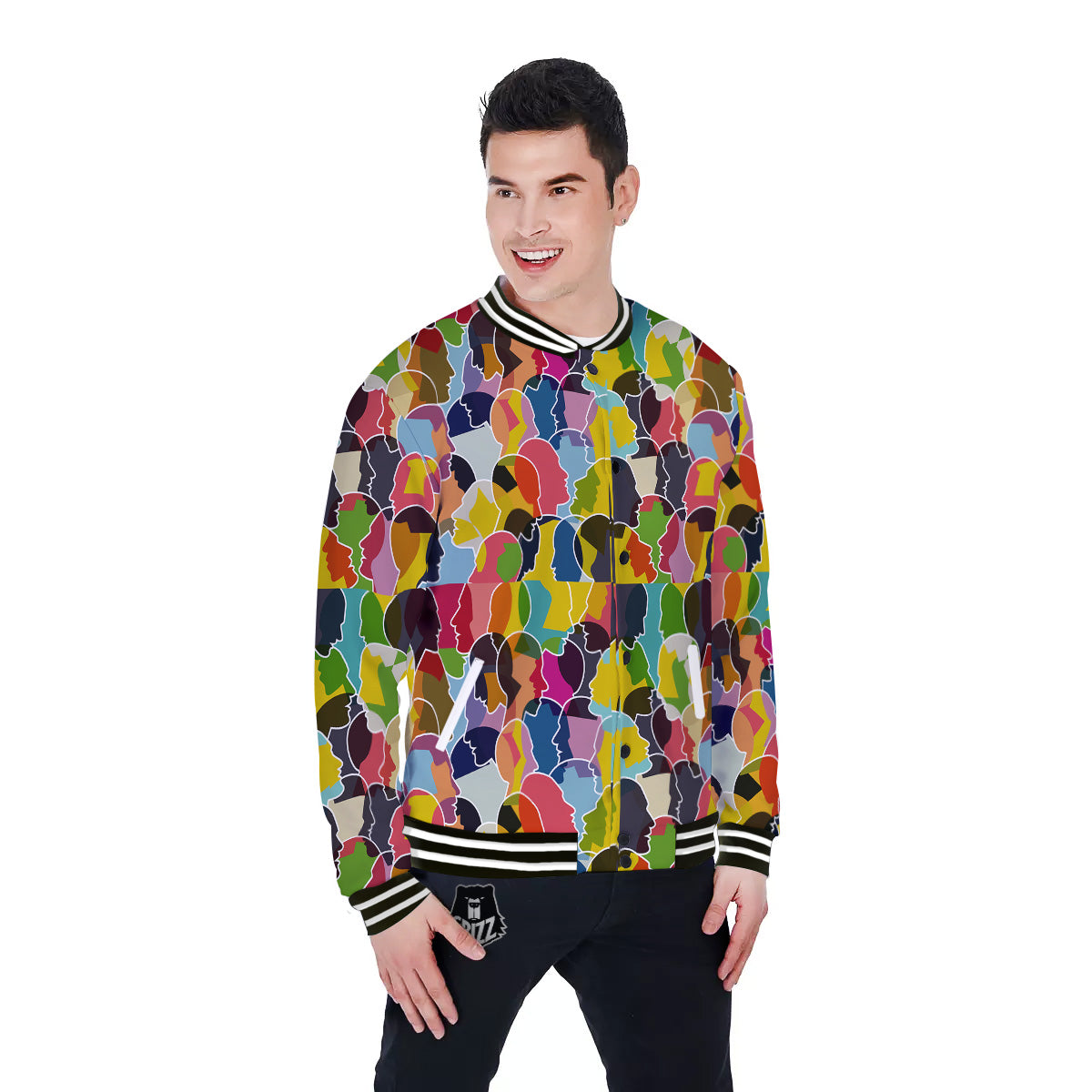 People Talking Colorful Print Pattern Baseball Jacket-grizzshop