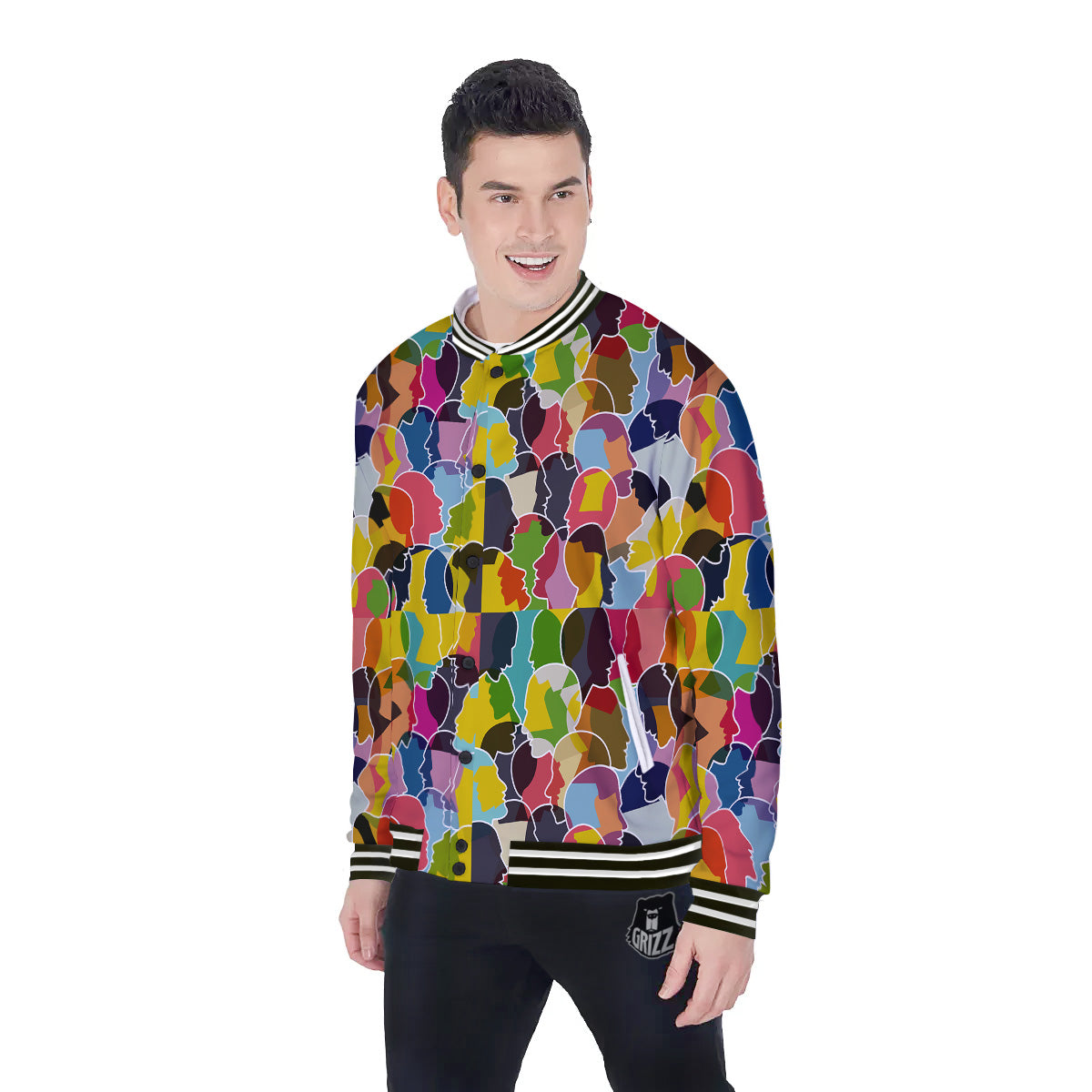 People Talking Colorful Print Pattern Baseball Jacket-grizzshop