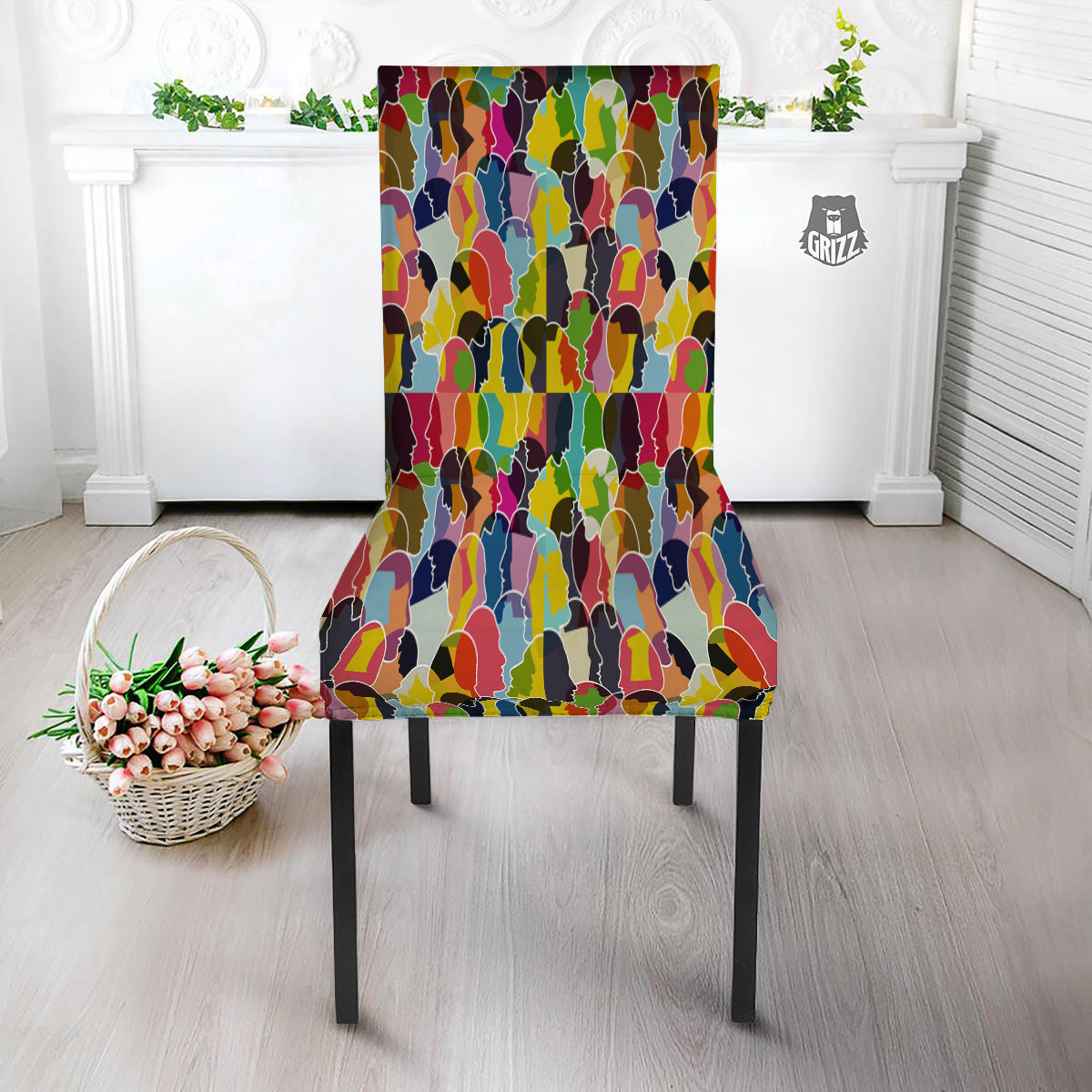 People Talking Colorful Print Pattern Dining Chair Slipcover-grizzshop
