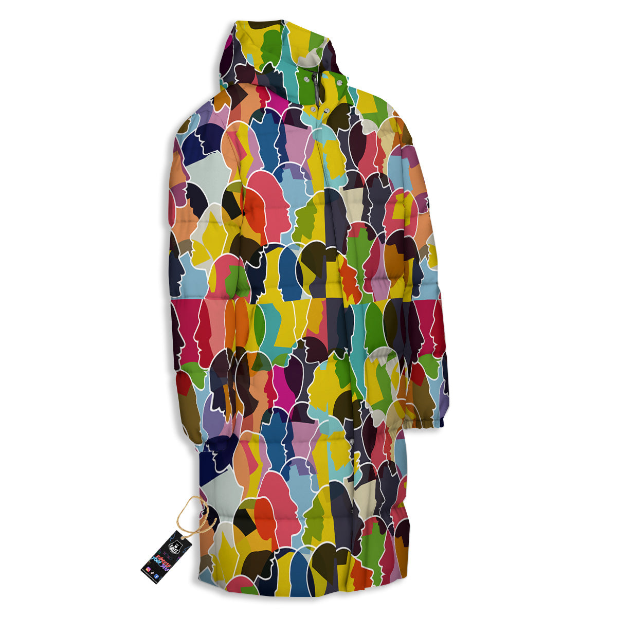 People Talking Colorful Print Pattern Long Down Jacket-grizzshop