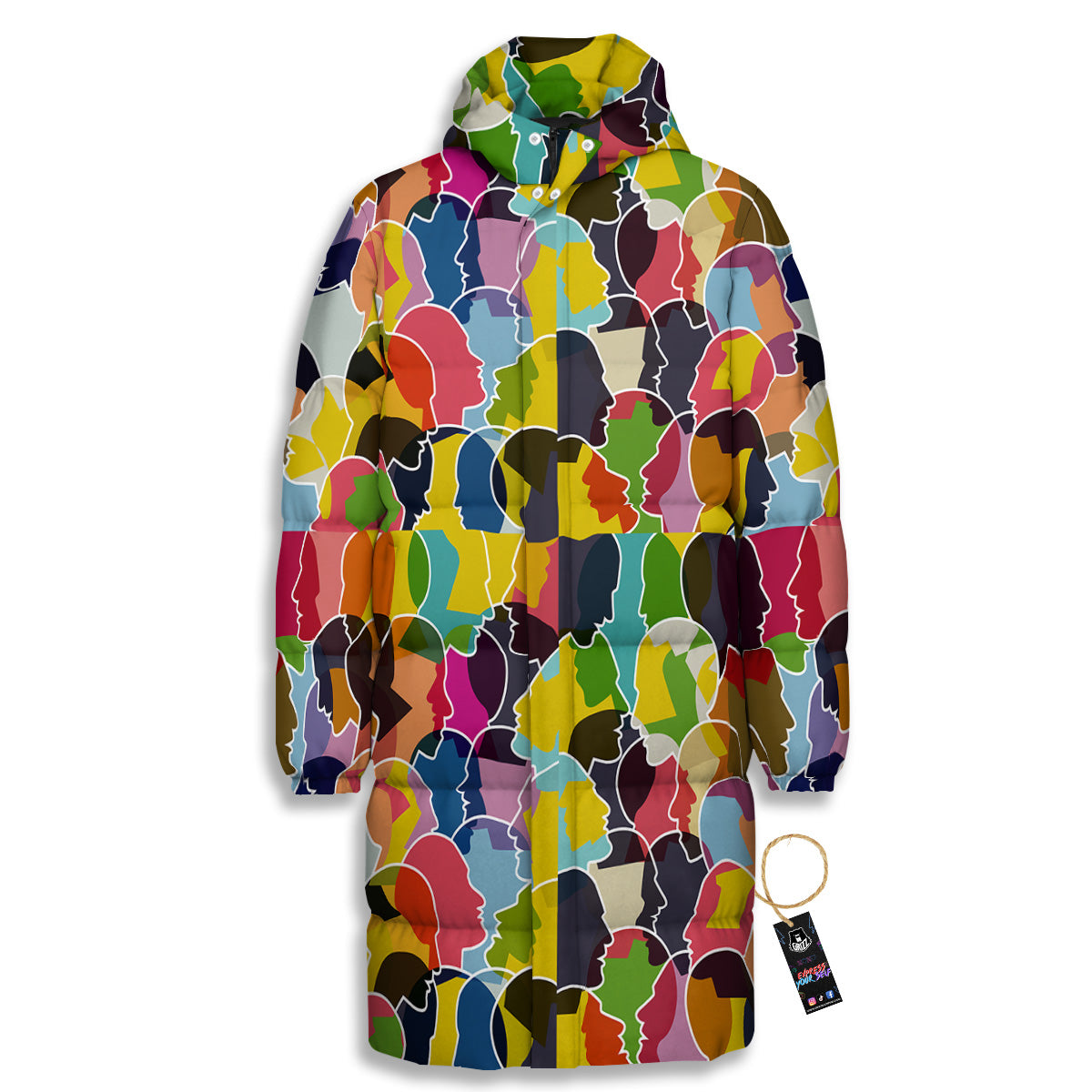 People Talking Colorful Print Pattern Long Down Jacket-grizzshop