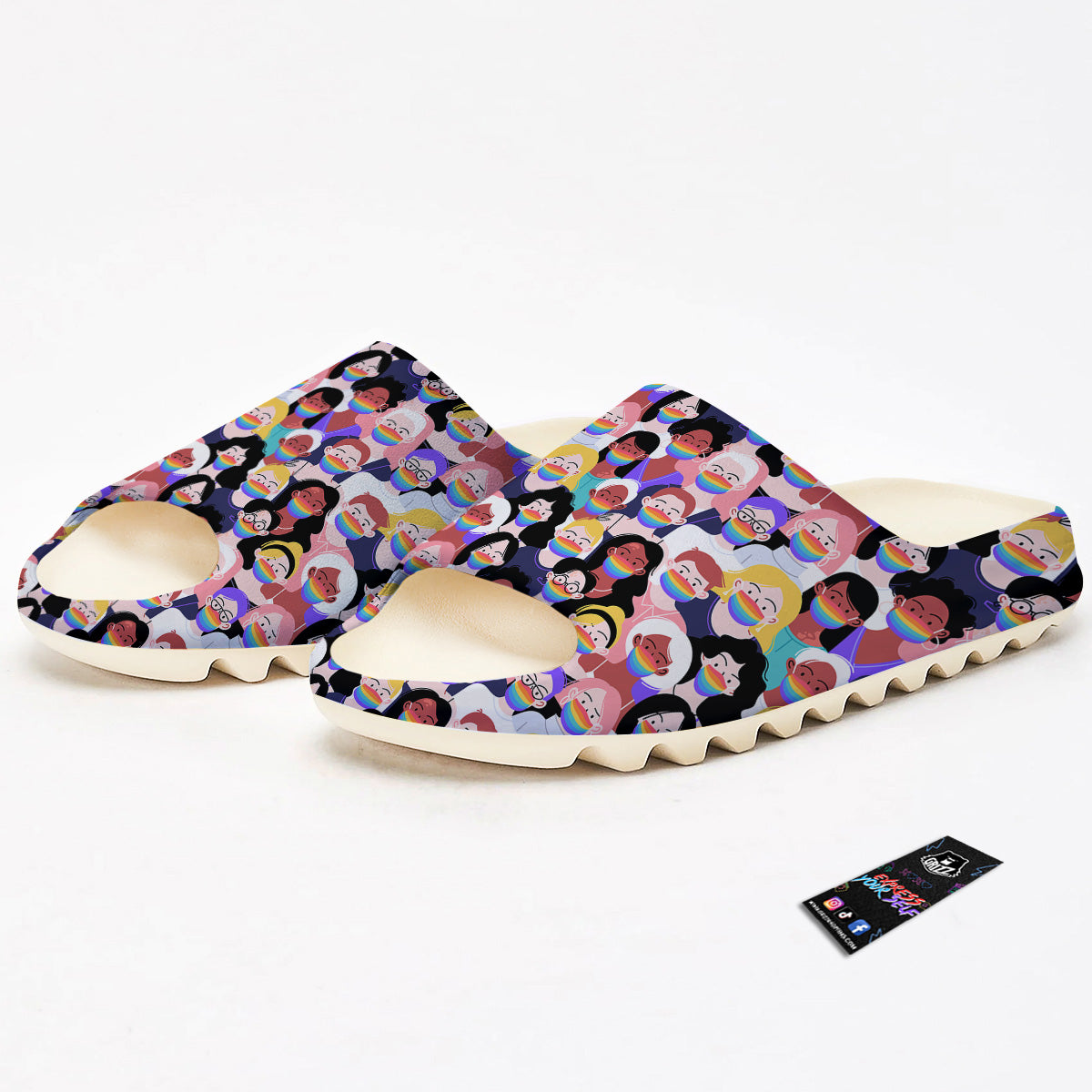 People And Rainbow Face Masks Print Pattern Sandals-grizzshop