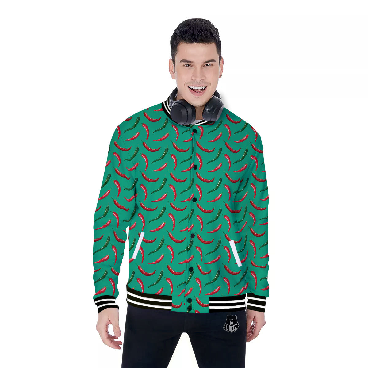 Peppers Chili Green Print Pattern Baseball Jacket-grizzshop