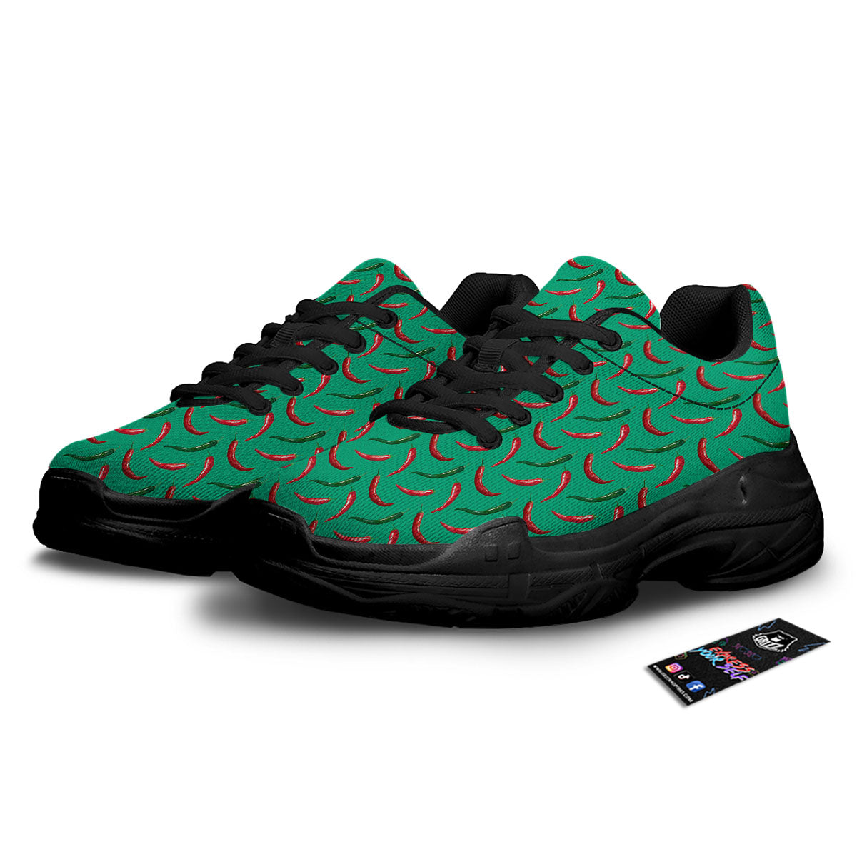 Peppers Chili Green Print Pattern Black Chunky Shoes-grizzshop