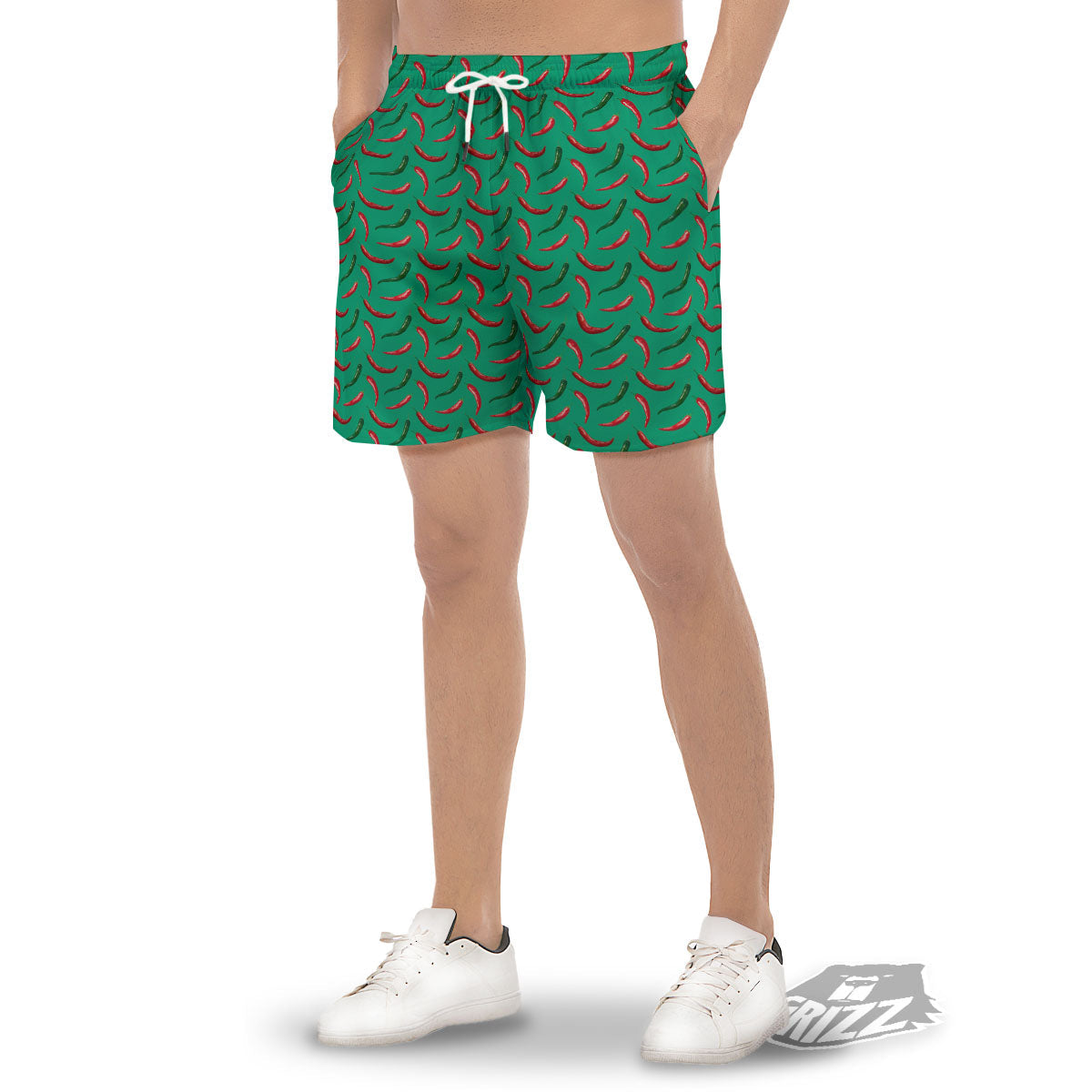 Peppers Chili Green Print Pattern Men's Gym Shorts-grizzshop