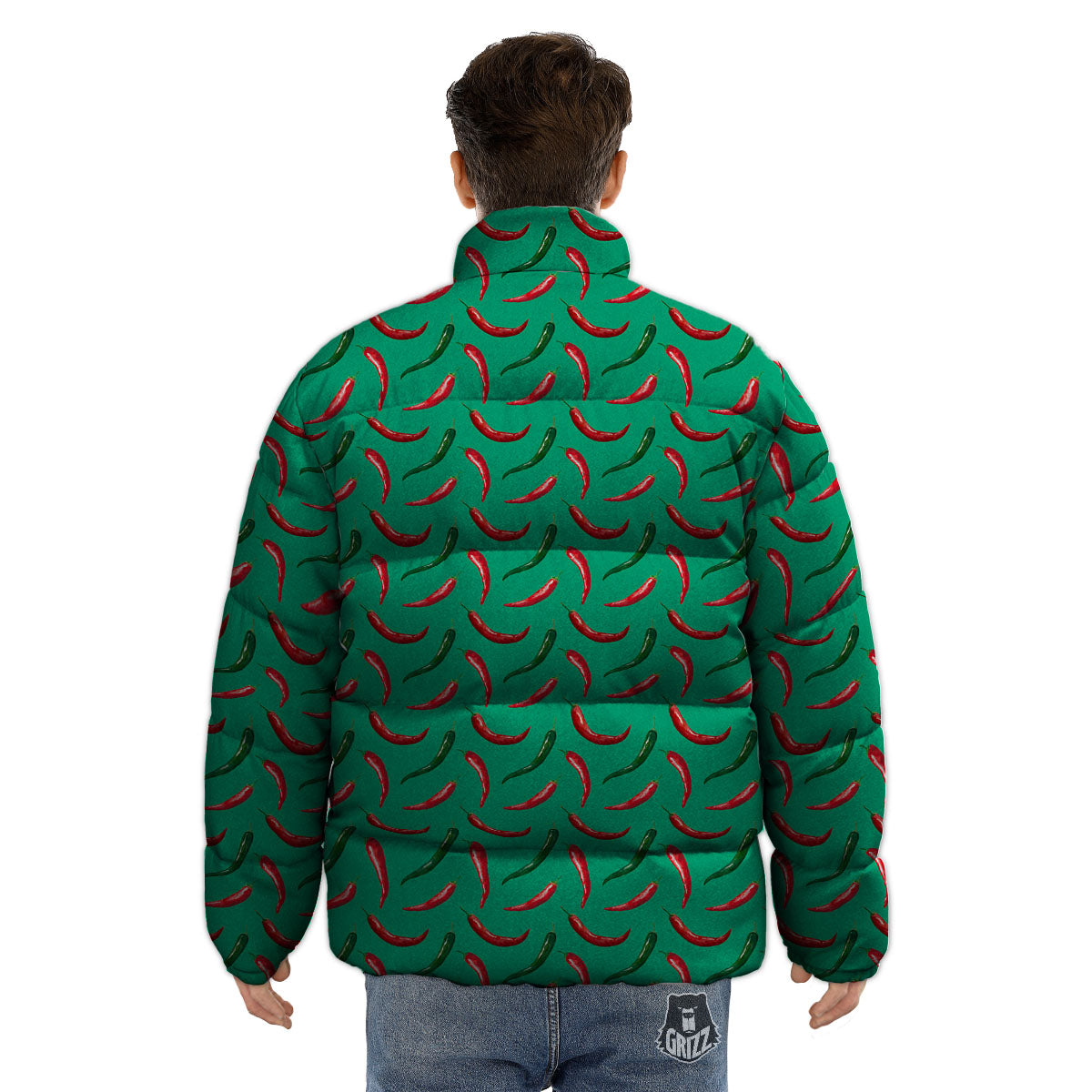 Peppers Chili Green Print Pattern Puffer Jacket-grizzshop