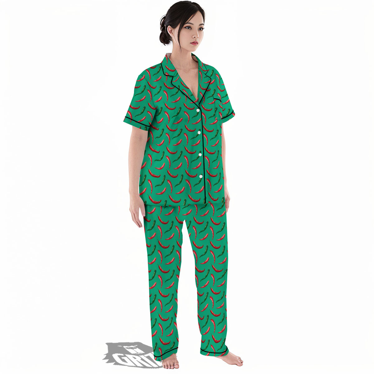 Peppers Chili Green Print Pattern Women's Pajamas Set-grizzshop