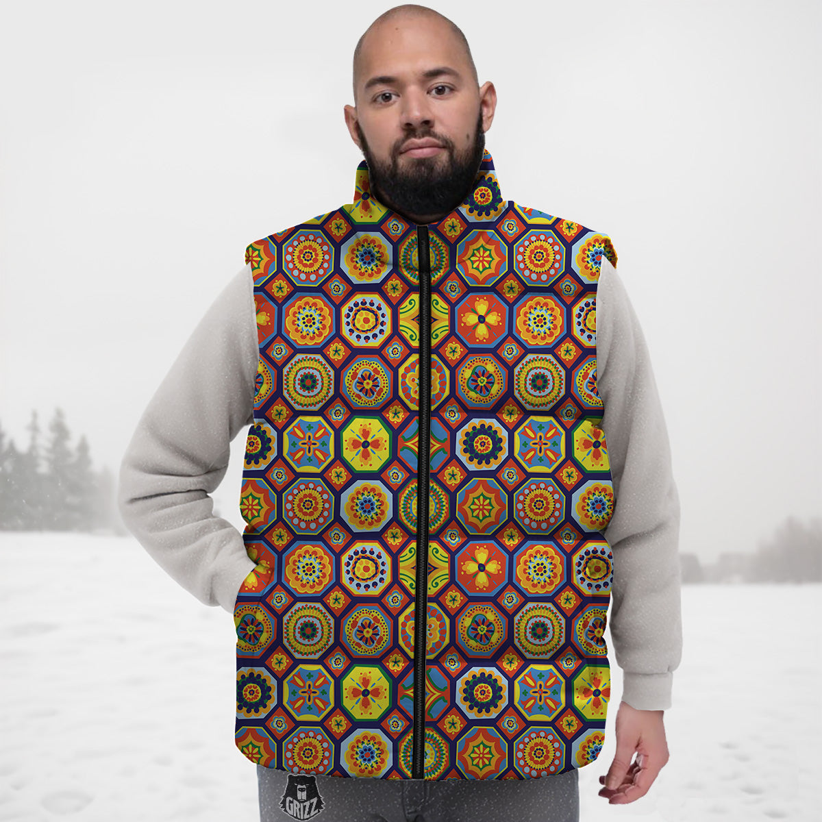 Periodic Table Science Pattern Print Down Vest-grizzshop