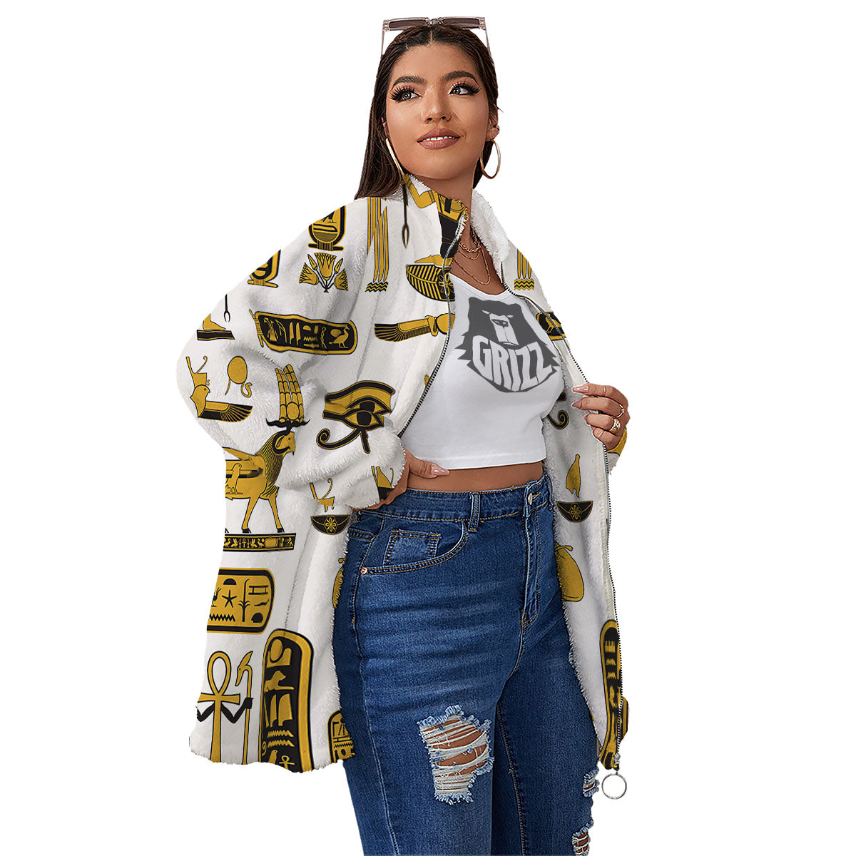 Pharaohs And Gods Egyptian Print Women's Sherpa Jacket-grizzshop