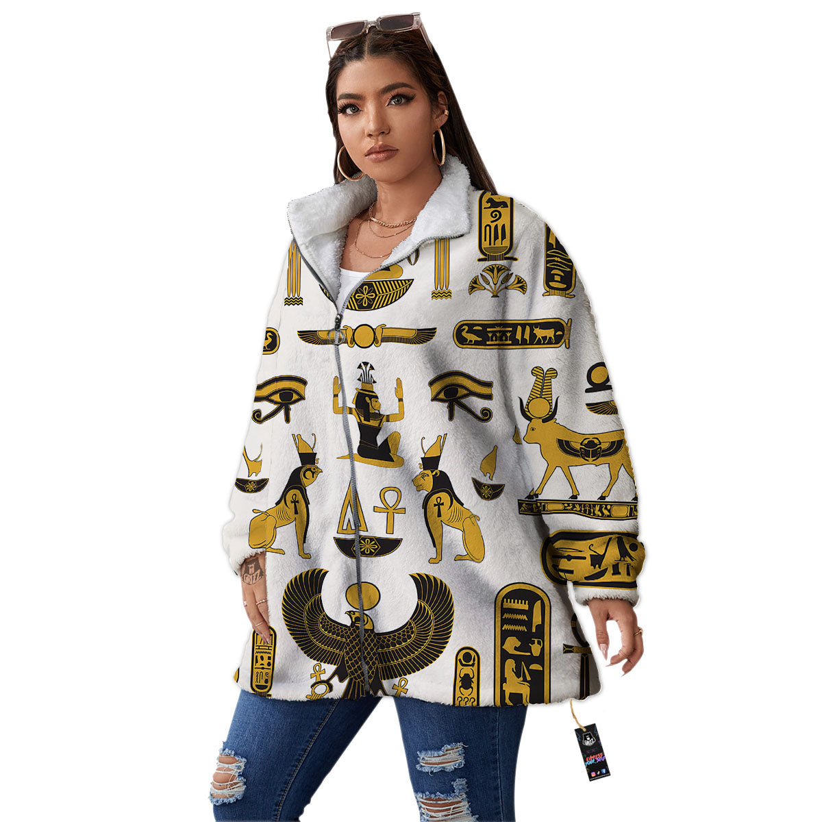 Pharaohs And Gods Egyptian Print Women's Sherpa Jacket-grizzshop