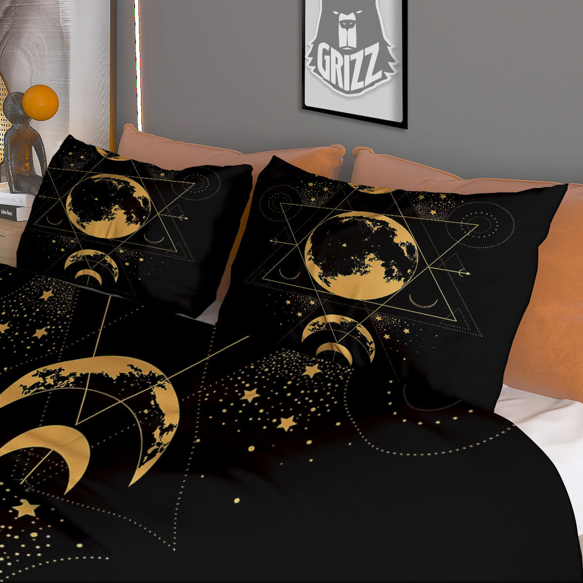 Phase Geometric Moon Print Duvet Cover Bedding Set