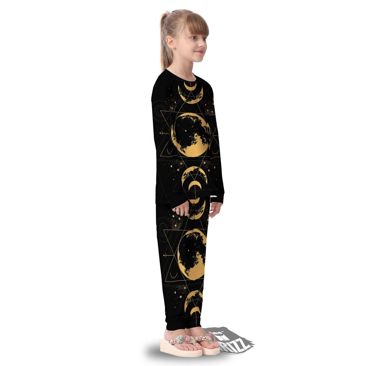 Phase Geometric Moon Print Kid's Pajamas-grizzshop