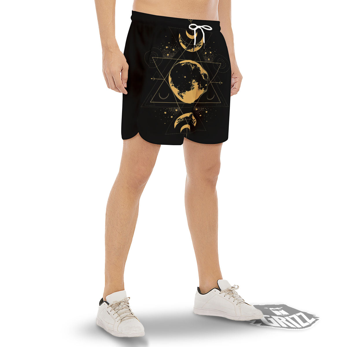 Phase Geometric Moon Print Men's Gym Shorts-grizzshop