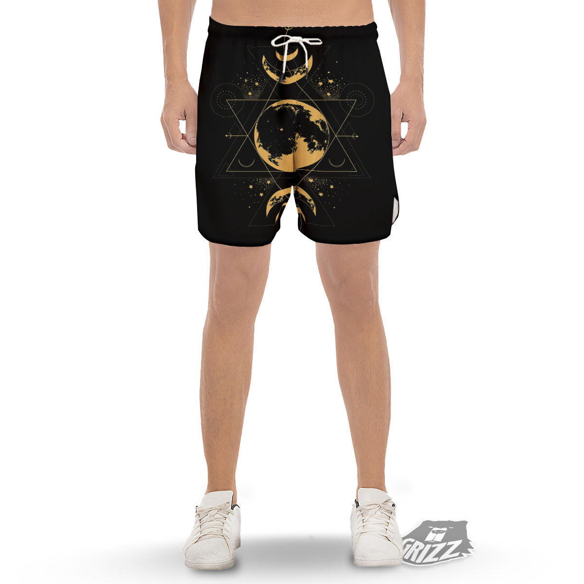 Phase Geometric Moon Print Men's Gym Shorts-grizzshop