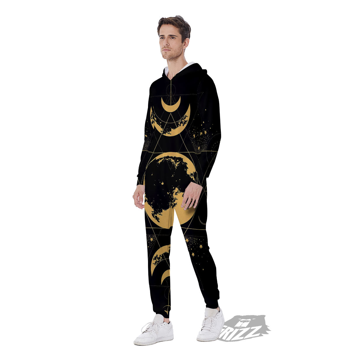 Phase Geometric Moon Print Men's Jumpsuit-grizzshop