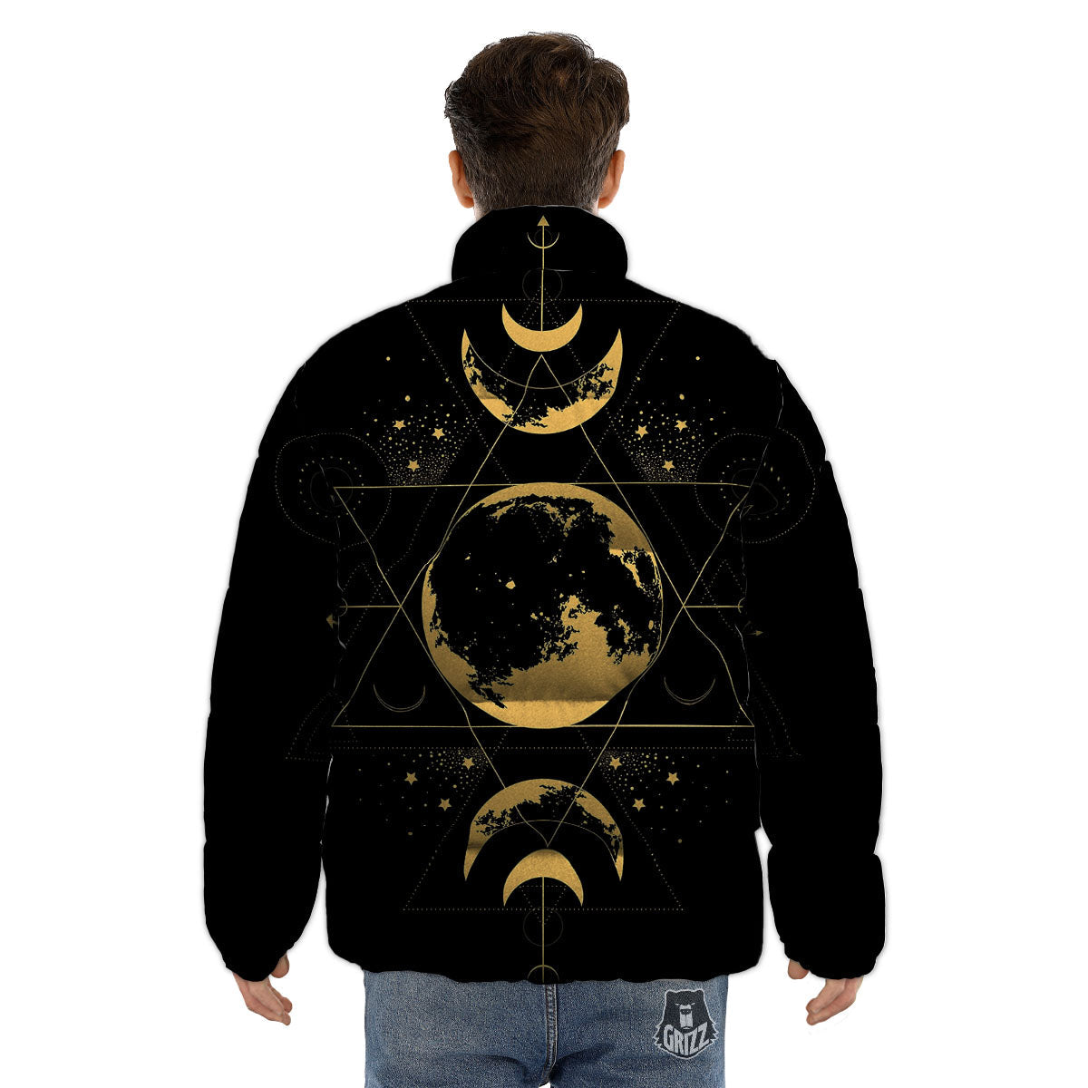 Phase Geometric Moon Print Puffer Jacket-grizzshop