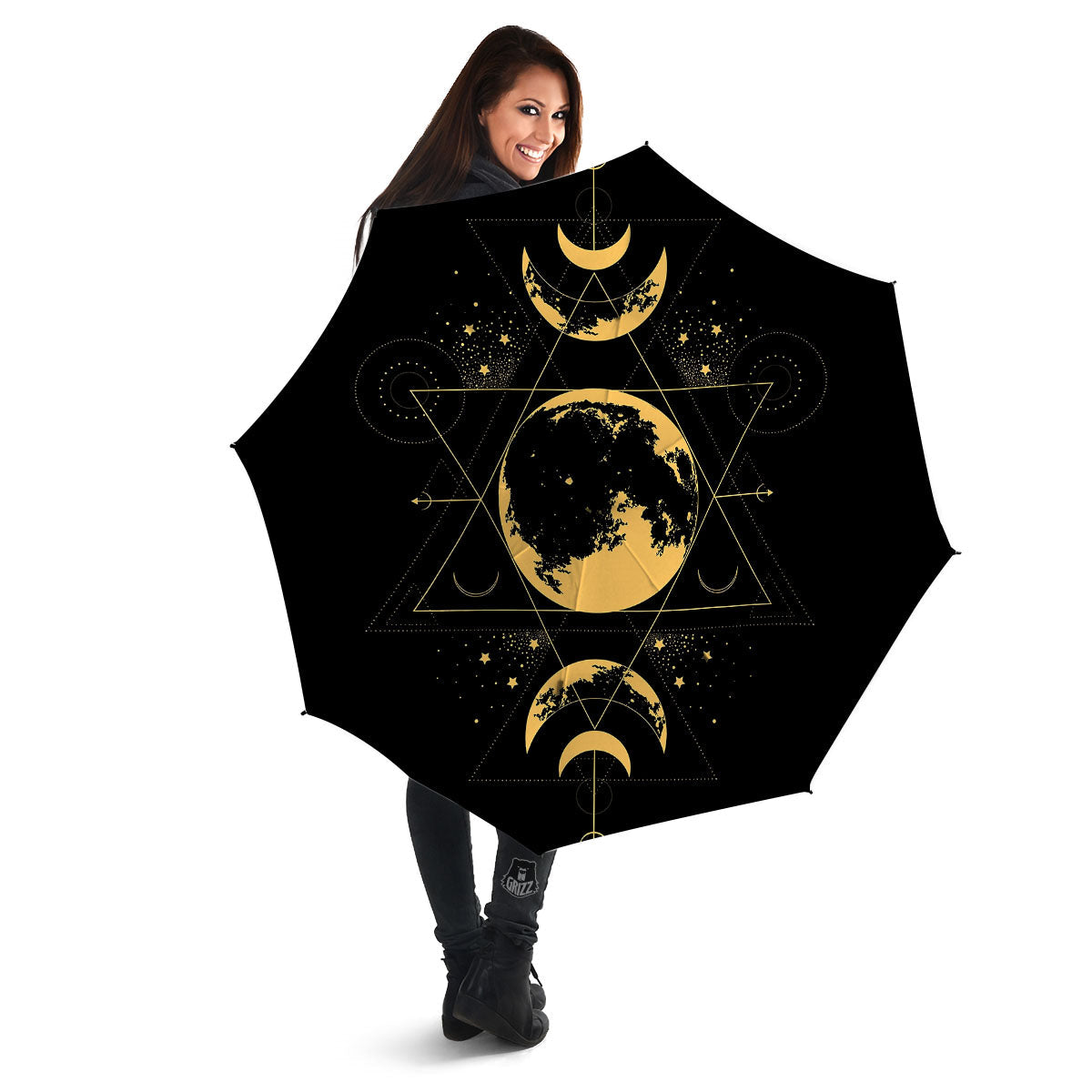 Phase Geometric Moon Print Umbrella-grizzshop