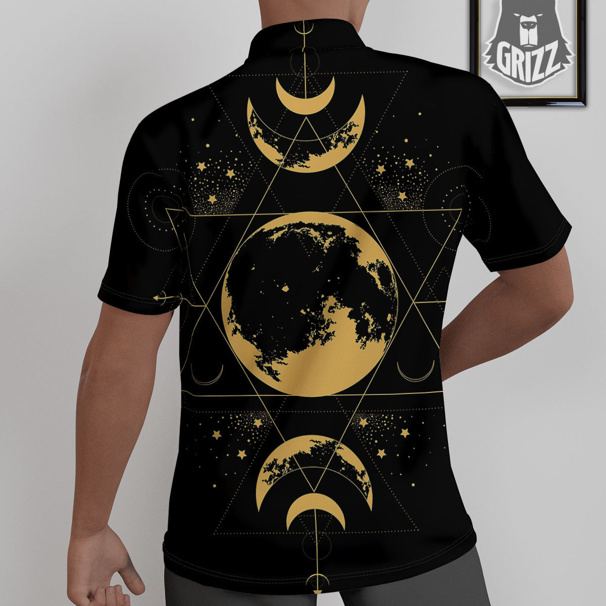 Phase Geometric Moon Print Untucked Shirts-grizzshop
