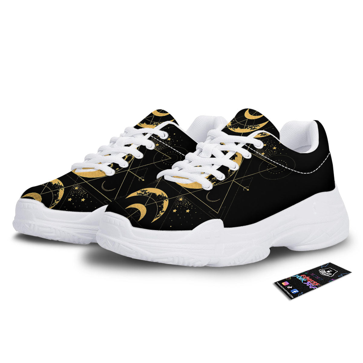 Phase Geometric Moon Print White Chunky Shoes-grizzshop