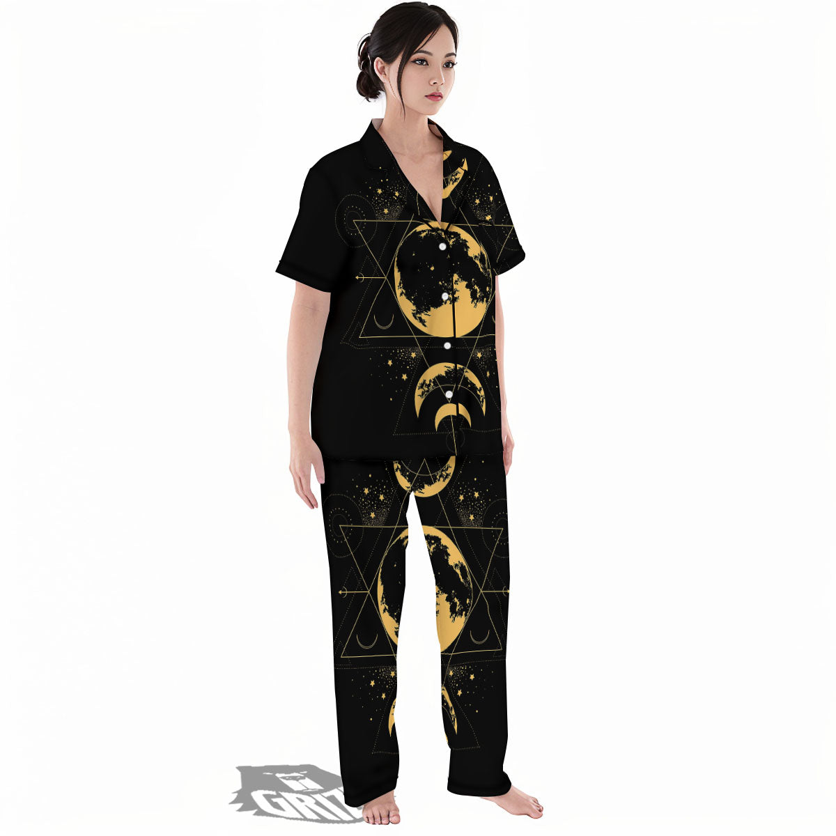Phase Geometric Moon Print Women's Pajamas Set-grizzshop