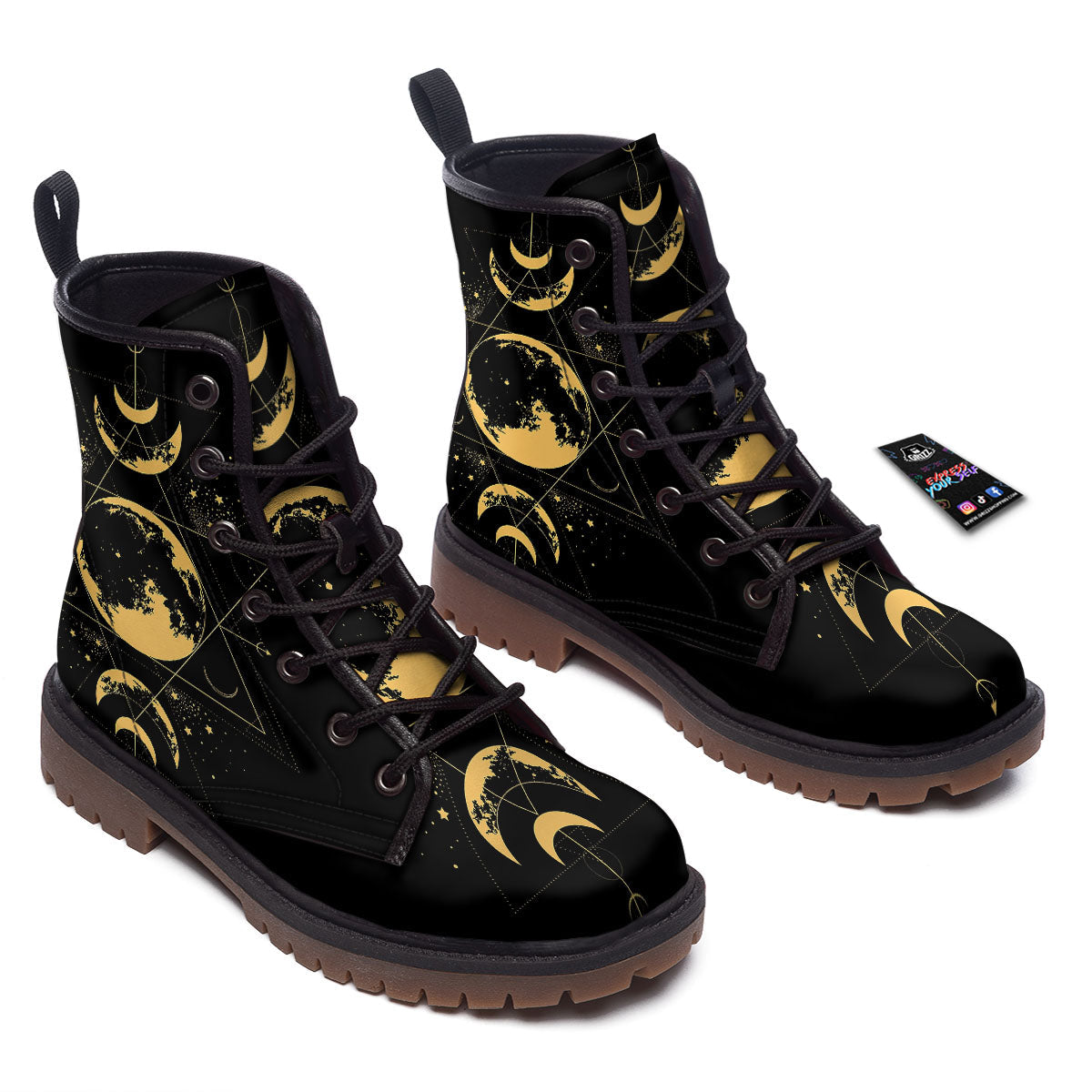 Phase Geometric Moon Print Work Boots-grizzshop