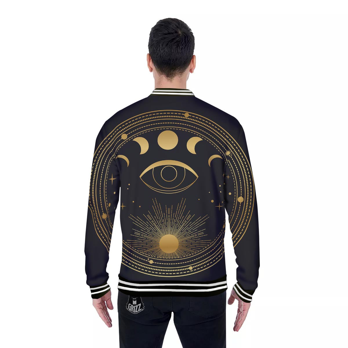Phase Moon And Sun Print Baseball Jacket-grizzshop