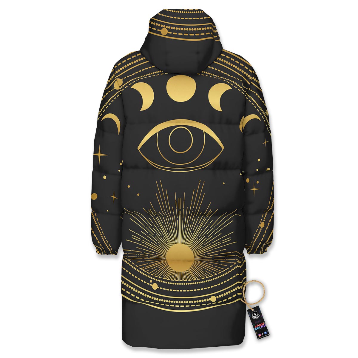Phase Moon And Sun Print Long Down Jacket-grizzshop