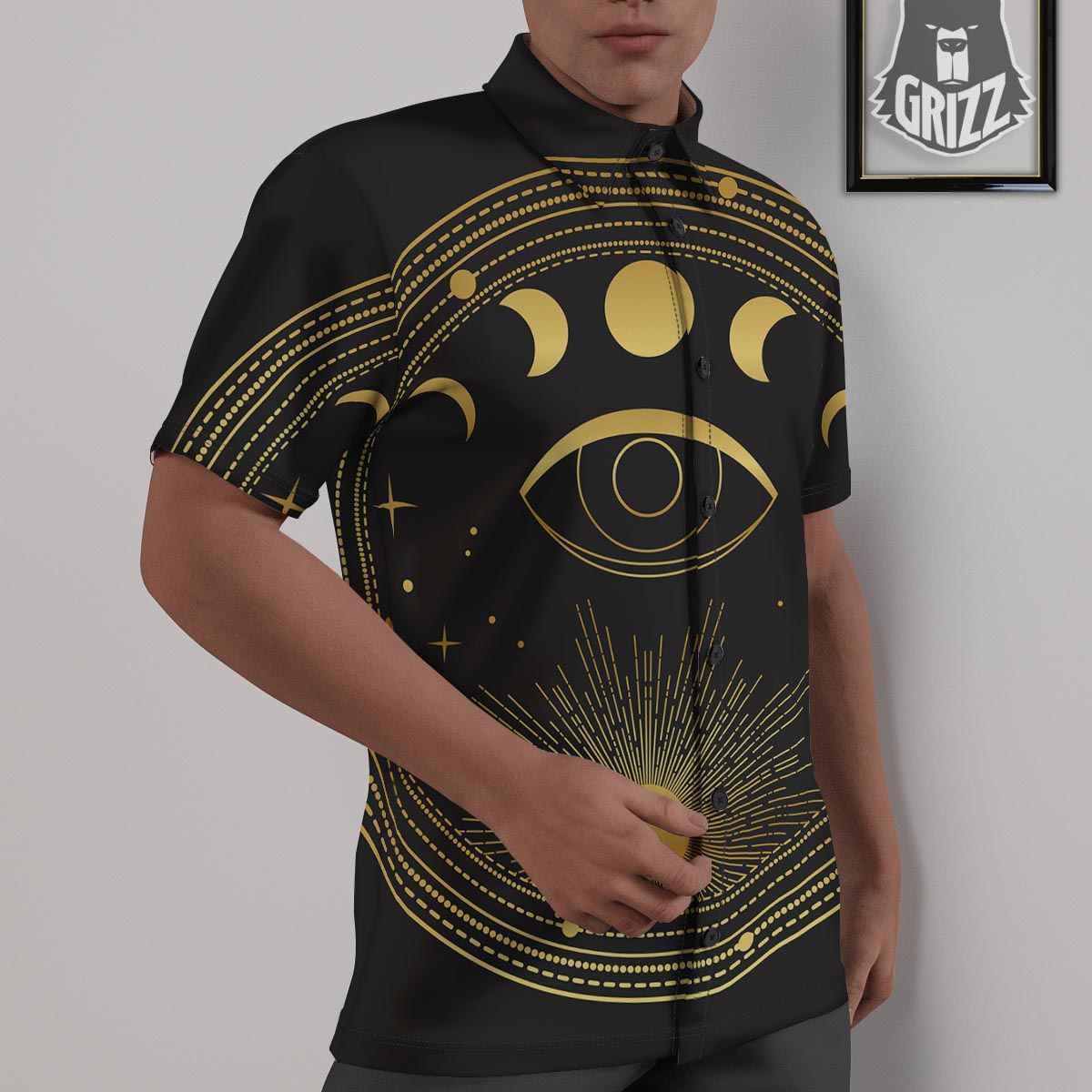Phase Moon And Sun Print Untucked Shirts-grizzshop