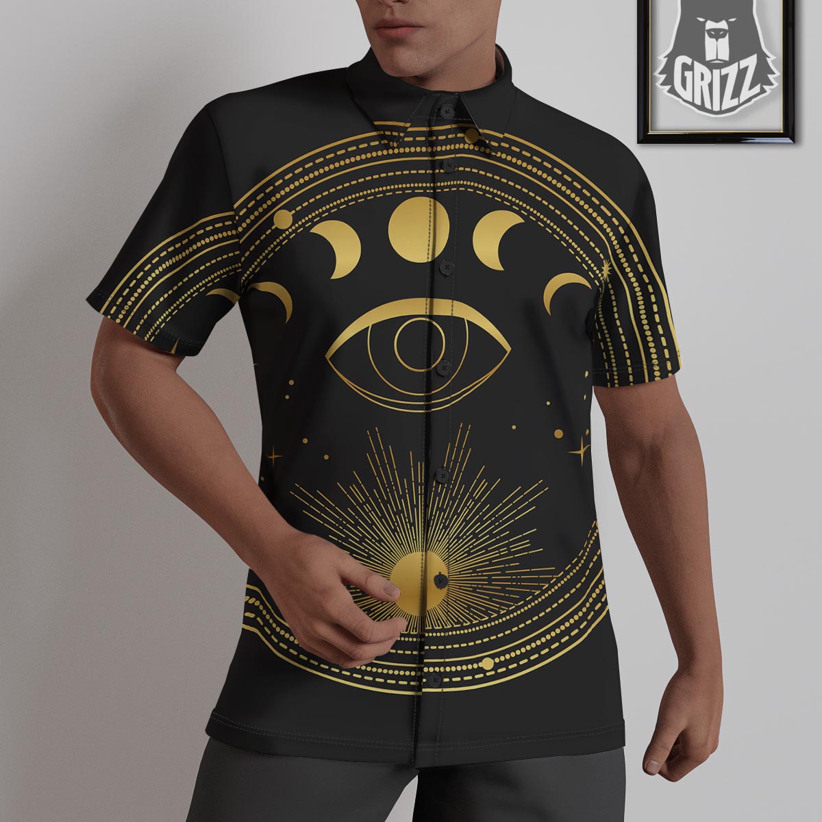 Phase Moon And Sun Print Untucked Shirts-grizzshop