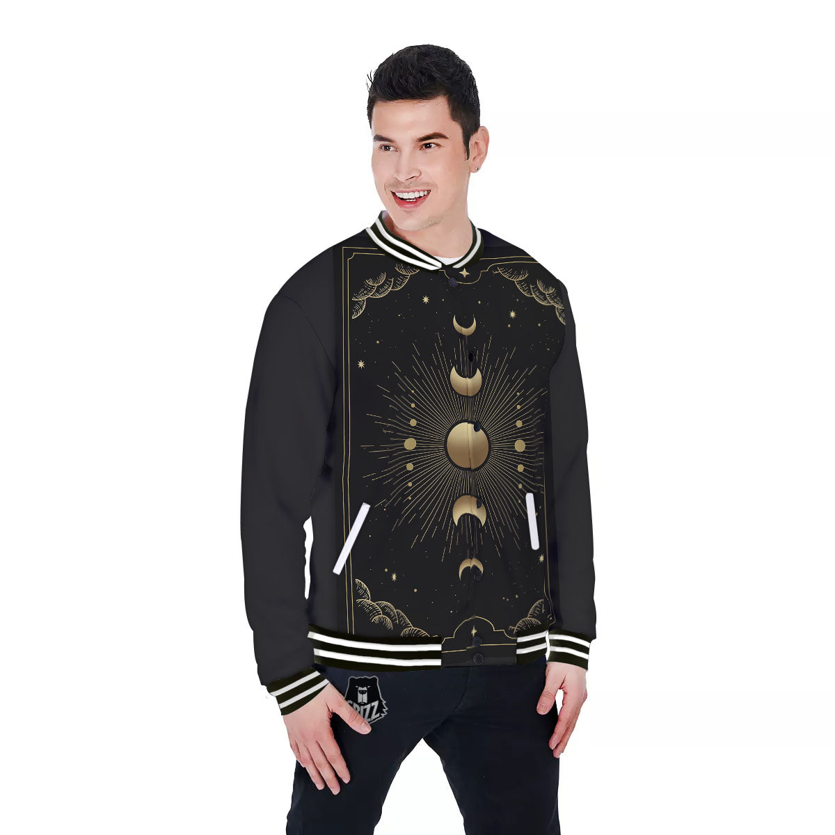 Phases And Eclipse Print Baseball Jacket-grizzshop