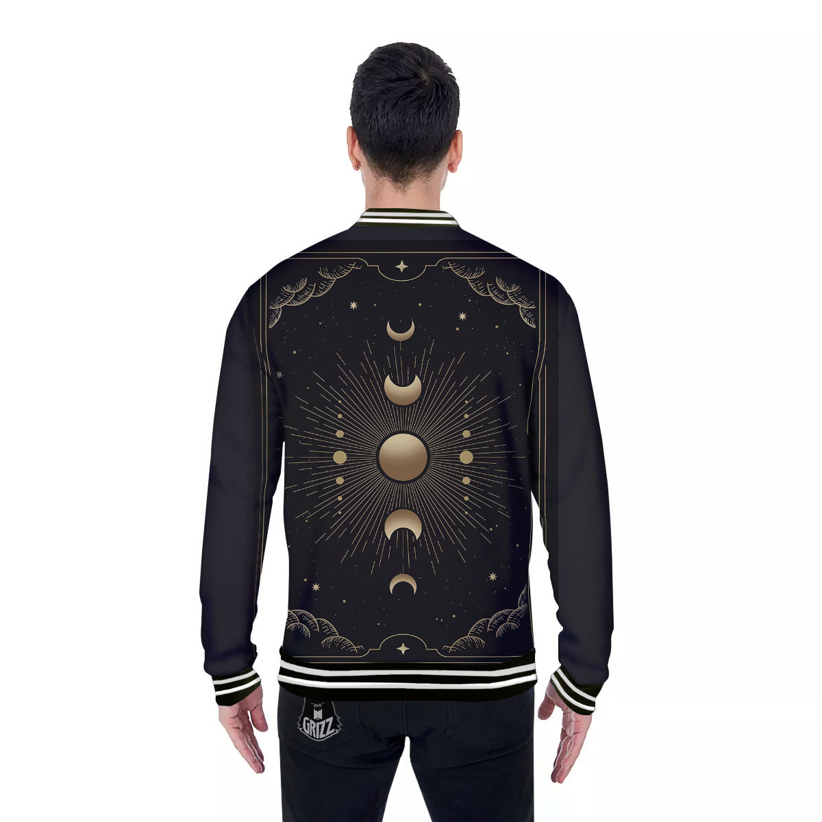 Phases And Eclipse Print Baseball Jacket-grizzshop