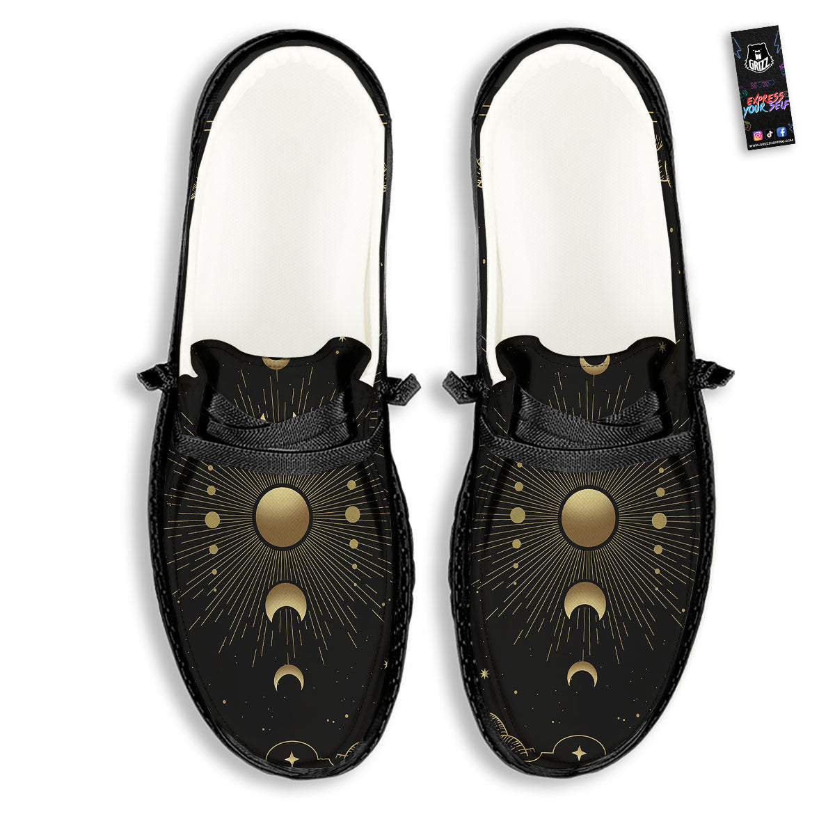 Phases And Eclipse Print Black Loafers-grizzshop