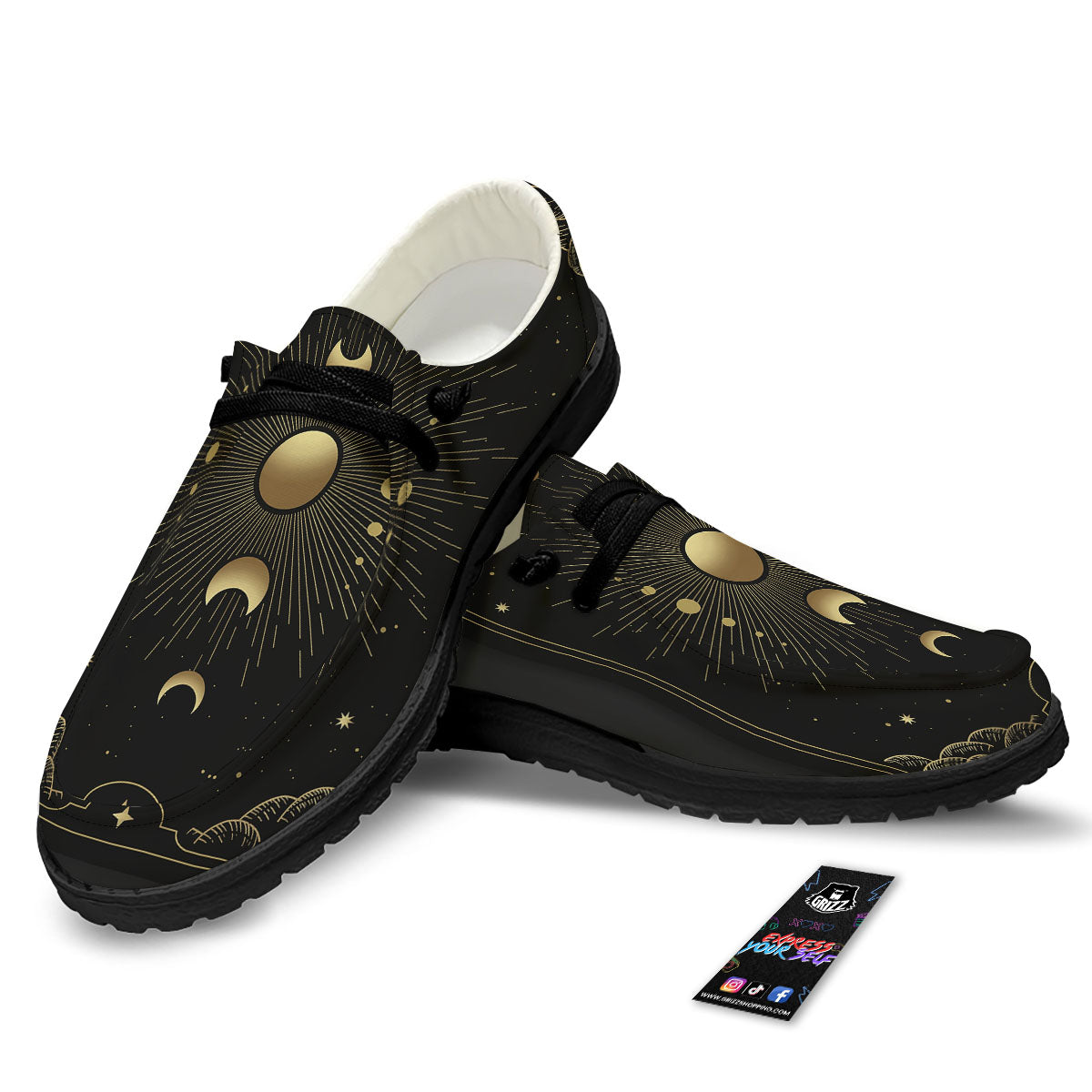 Phases And Eclipse Print Black Loafers-grizzshop