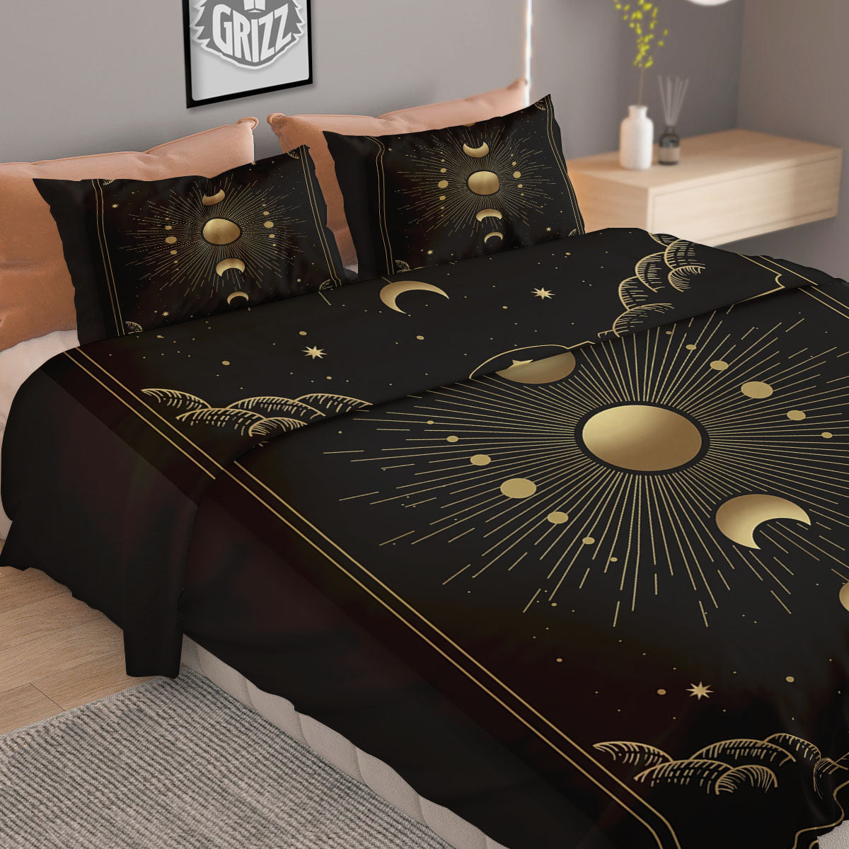 Phases And Eclipse Print Duvet Cover Bedding Set