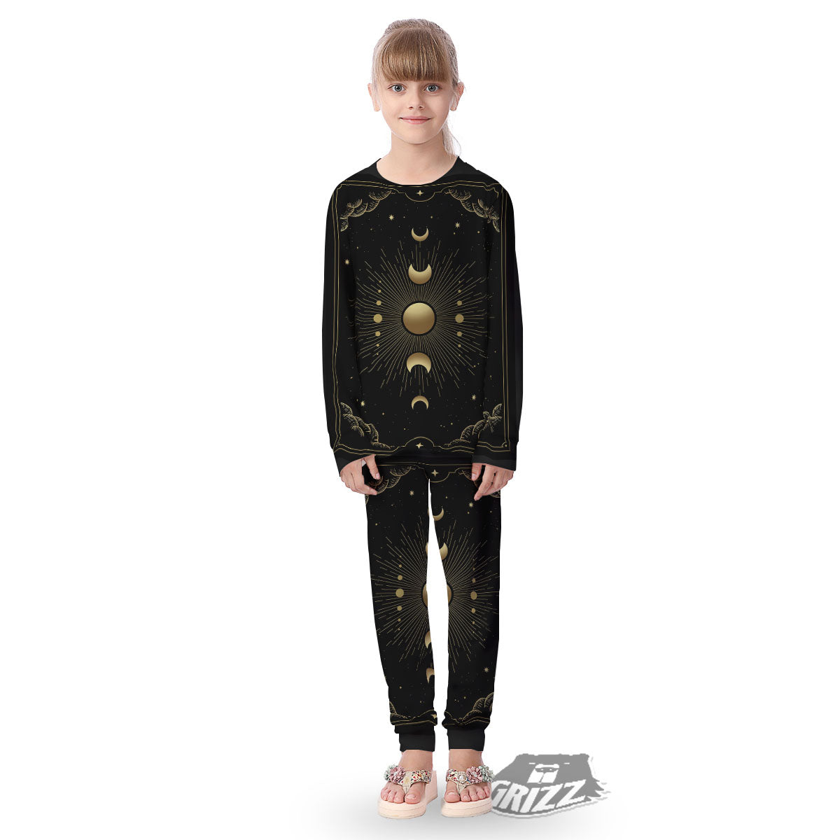 Phases And Eclipse Print Kid's Pajamas-grizzshop
