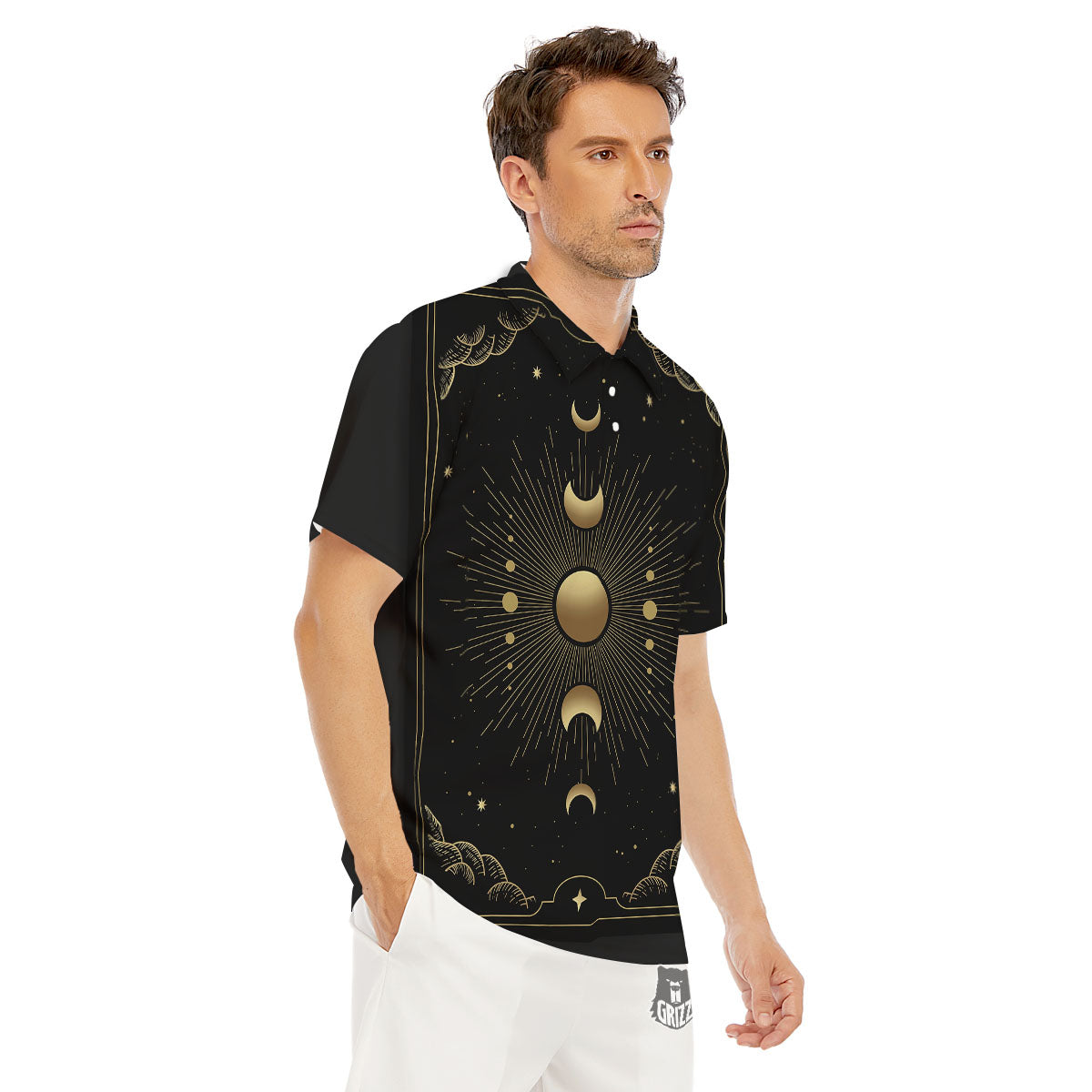 Phases And Eclipse Print Men's Golf Shirts-grizzshop