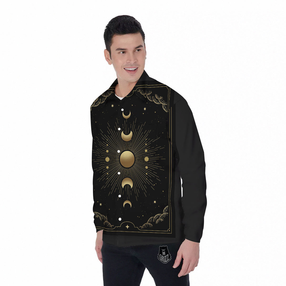 Phases And Eclipse Print Men's Long Sleeve Shirts-grizzshop