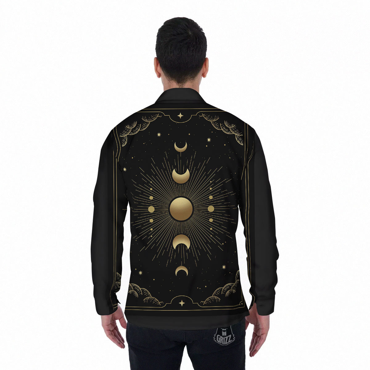 Phases And Eclipse Print Men's Long Sleeve Shirts-grizzshop
