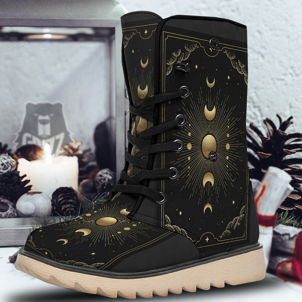 Phases And Eclipse Print Snow Boots-grizzshop