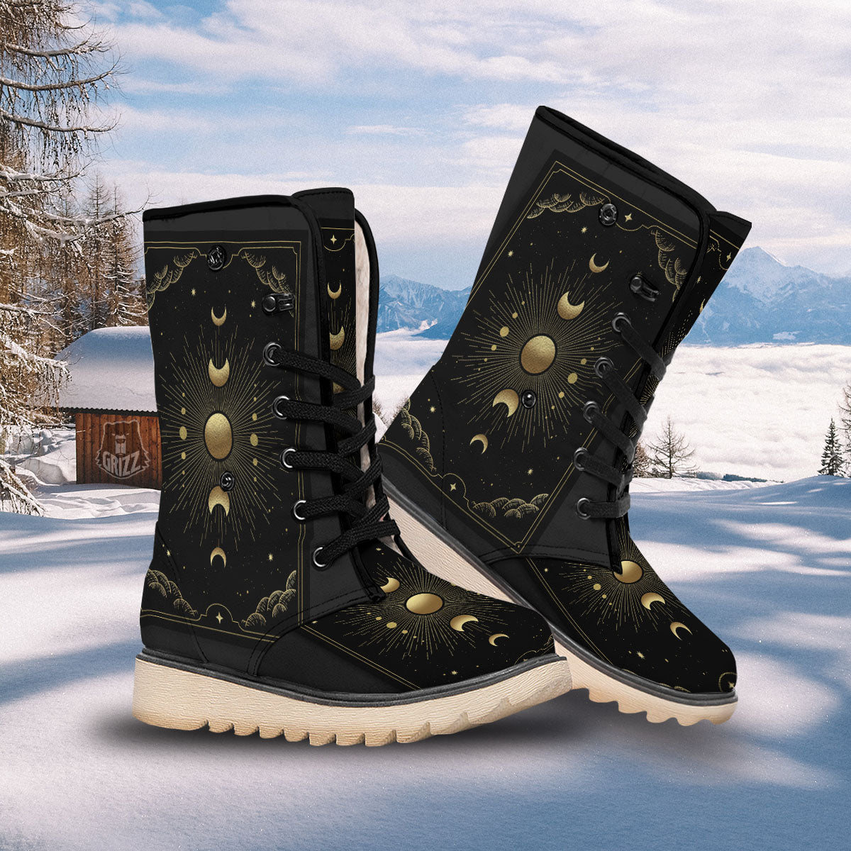 Phases And Eclipse Print Snow Boots-grizzshop
