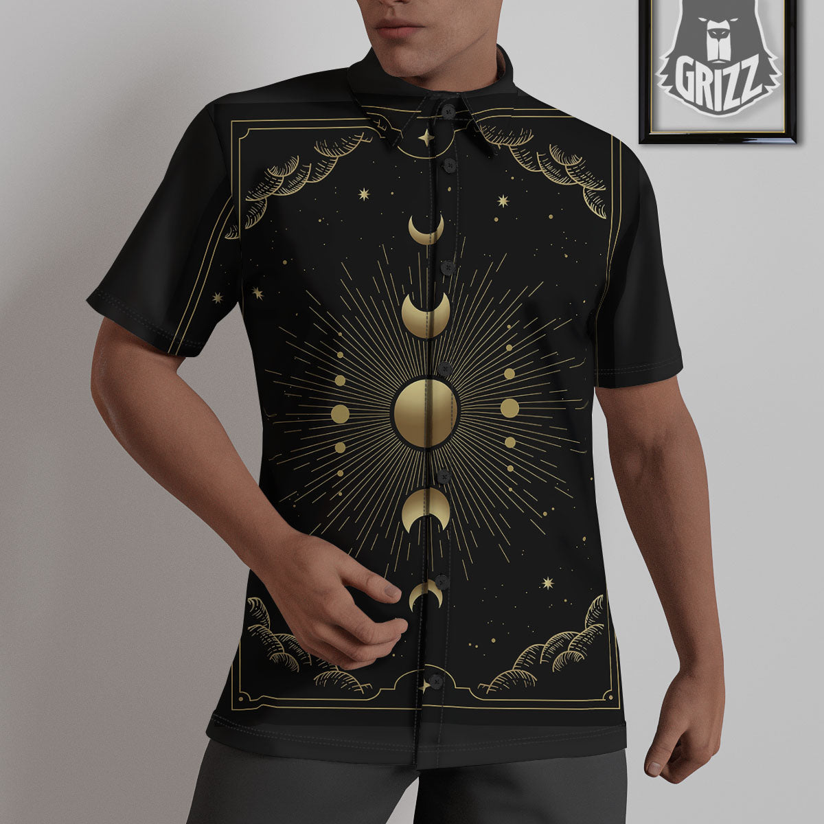 Phases And Eclipse Print Untucked Shirts-grizzshop