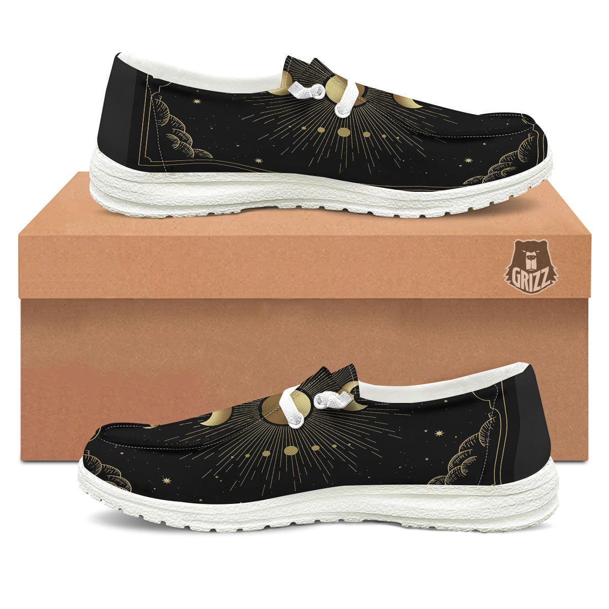 Phases And Eclipse Print White Loafers-grizzshop
