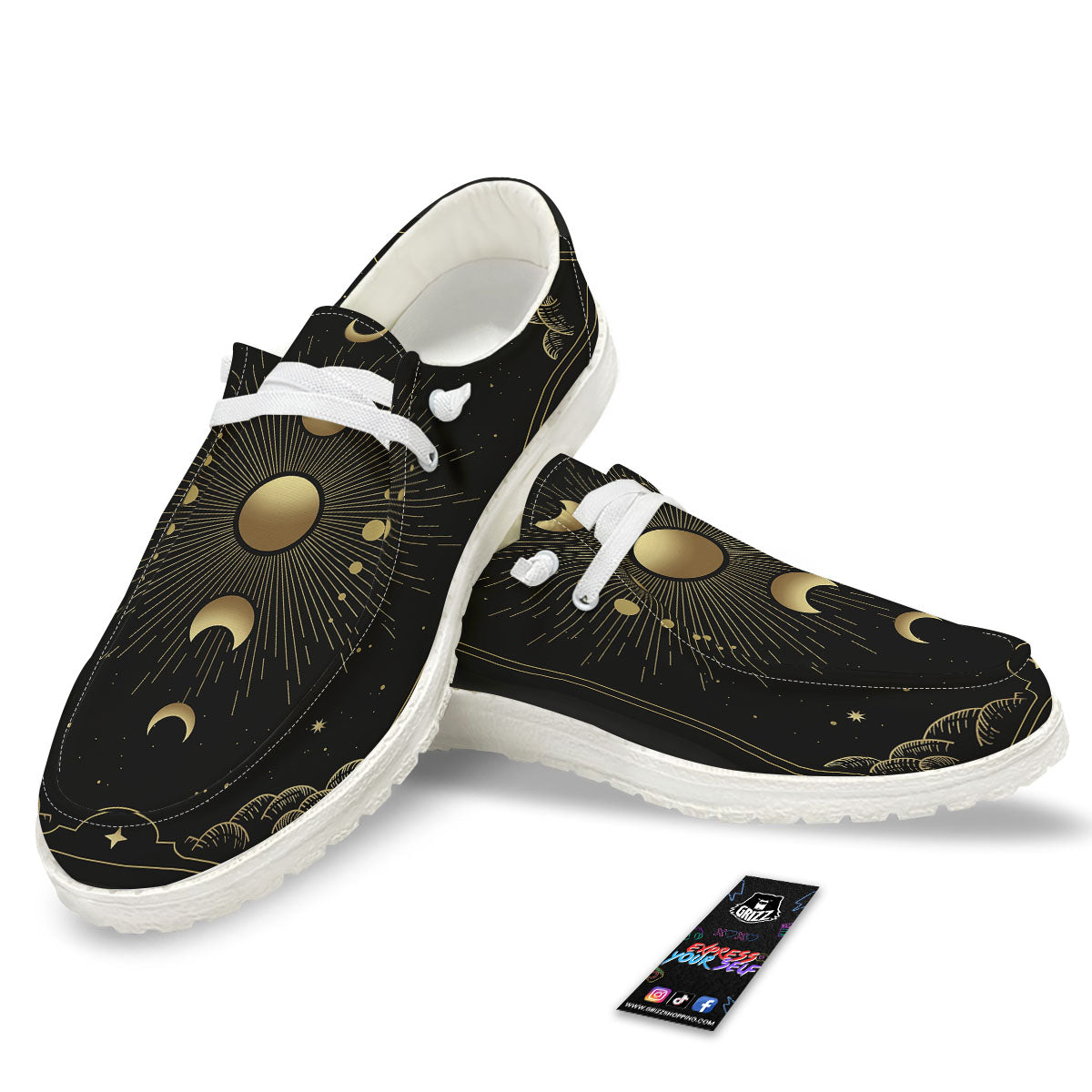 Phases And Eclipse Print White Loafers-grizzshop