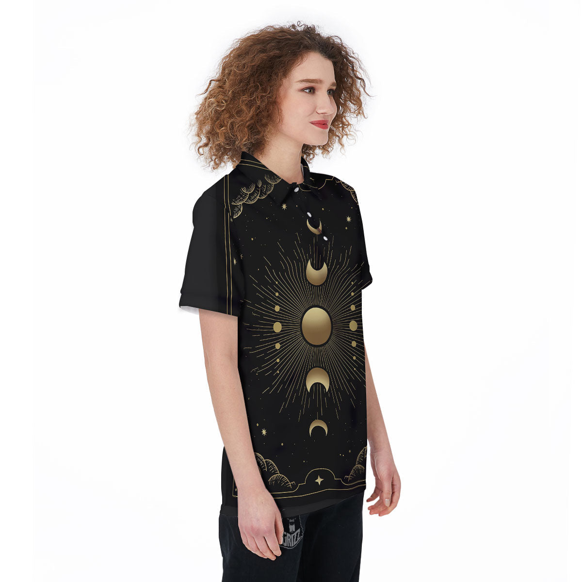 Phases And Eclipse Print Women's Golf Shirts-grizzshop